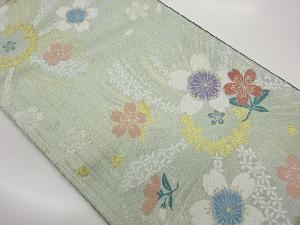 桜に小花・縞模様織出し袋帯